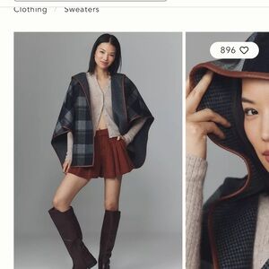 Anthropologie Black and Gray Plaid Cape